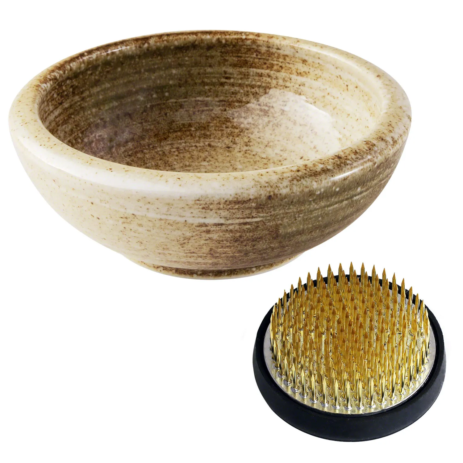 Wazakura σετ ικεμπάνα βάζο μπεζ + kenzan 61mm