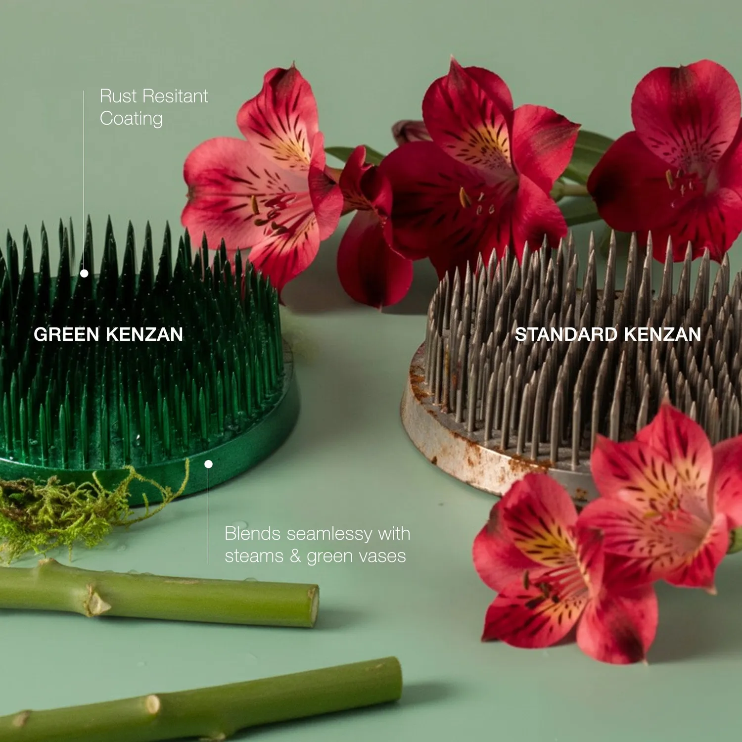 Wazakura Στρογγυλό Kenzan ικεμπάνα 61mm πράσινο ορείχαλκος