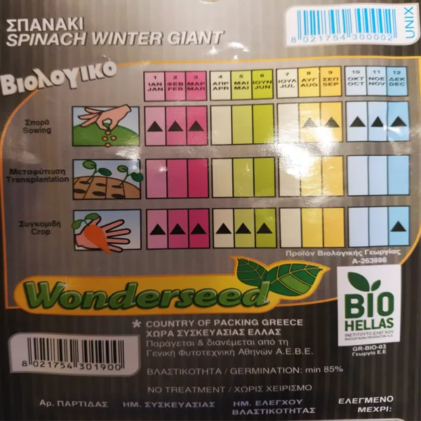 MyAgroMarket Winter Giant σπόροι σπανάκι βιολογικοί ανθεκτικοί